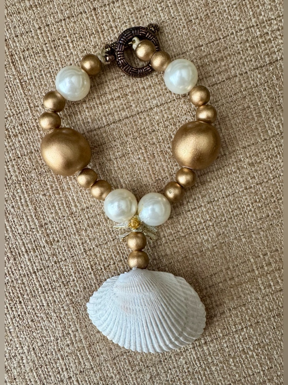 Gold and Pearl Shell Bag Charm